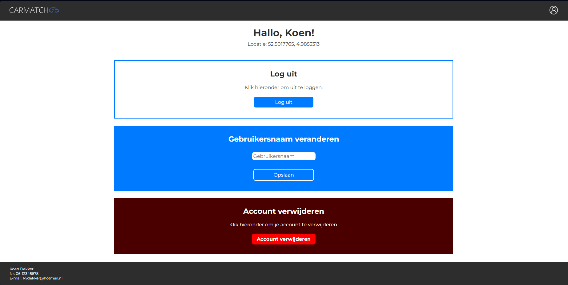 CarMatch User Profile